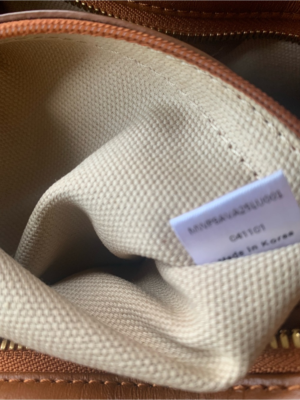 MCM Cognac Visetos Tote with Navy and Orange Center Stripe with Bone. EUC - Picture 14 of 16